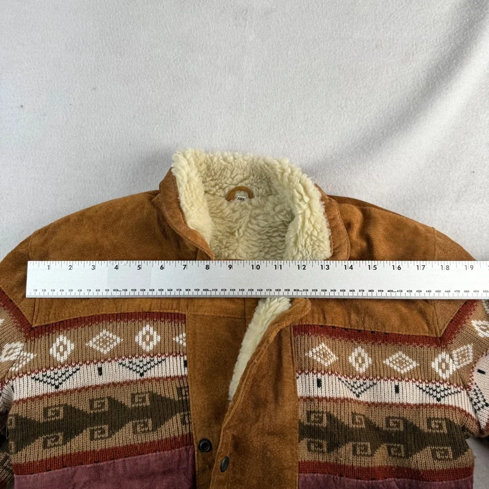 Kids Vintage Style Suede Southwestern Bomber Jacket Shearling Brown Size 12-14
